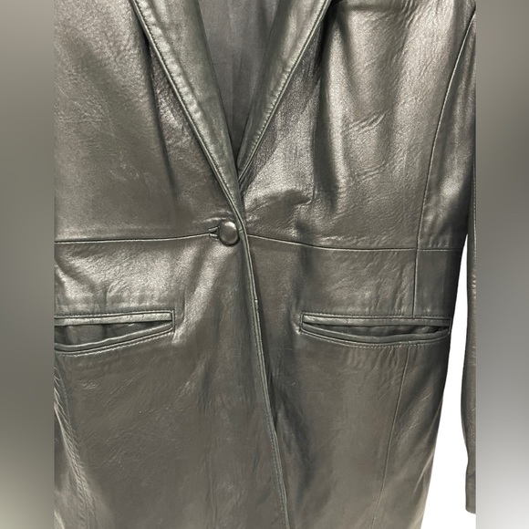Beyond Sport California Soft Black 100% Leather One Button Jacket Pockets Sz L - Picture 4 of 9